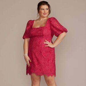 NWT DB Studio Plus Size 18 Puff Short Sleeve Lace Sheath Dress in Fuchsia